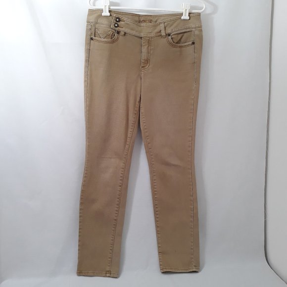 Cache Jeans - Tan with jewel embellishments and topstitching - Tan  -  Size 8 - Picture 10 of 10
